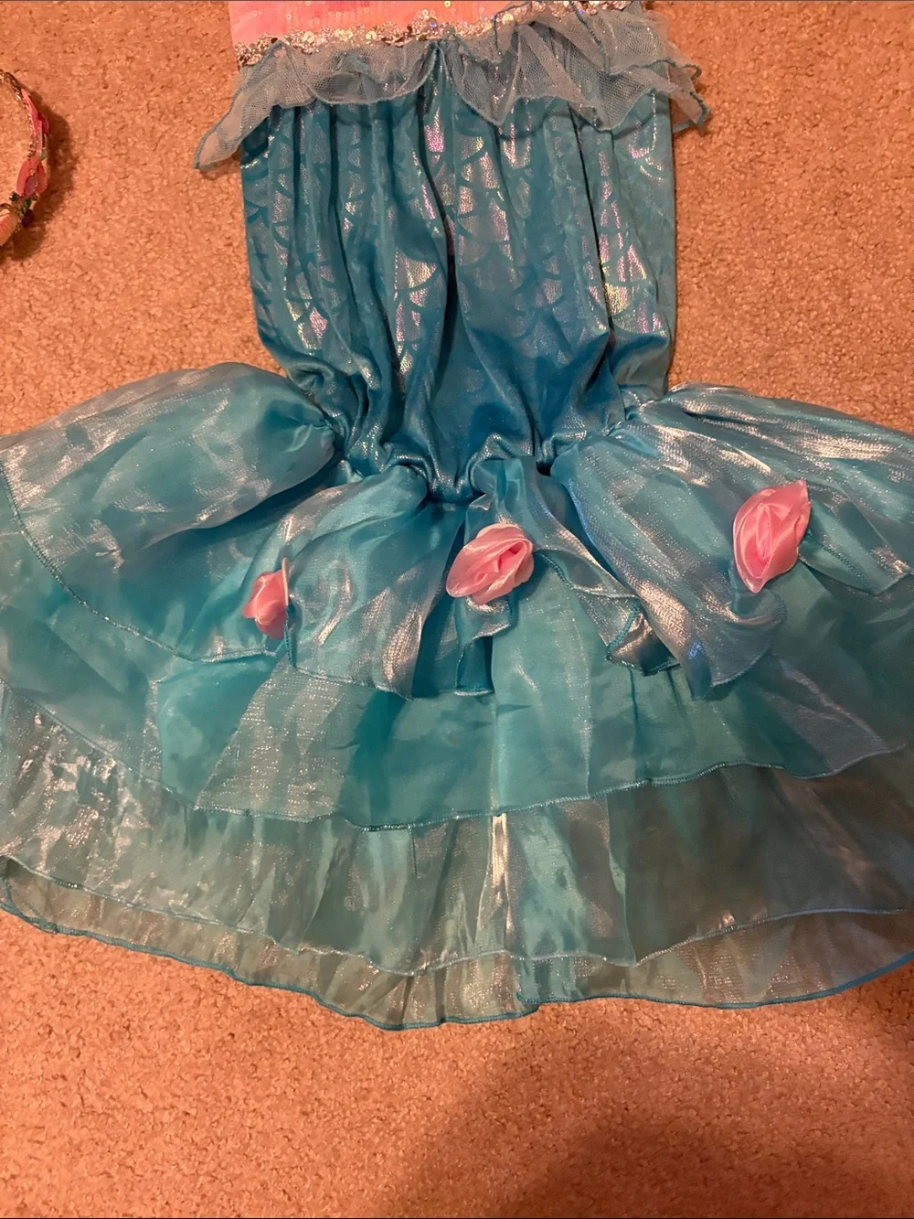 Girls Pink and Teal Mermaid Costume Dress with Crown